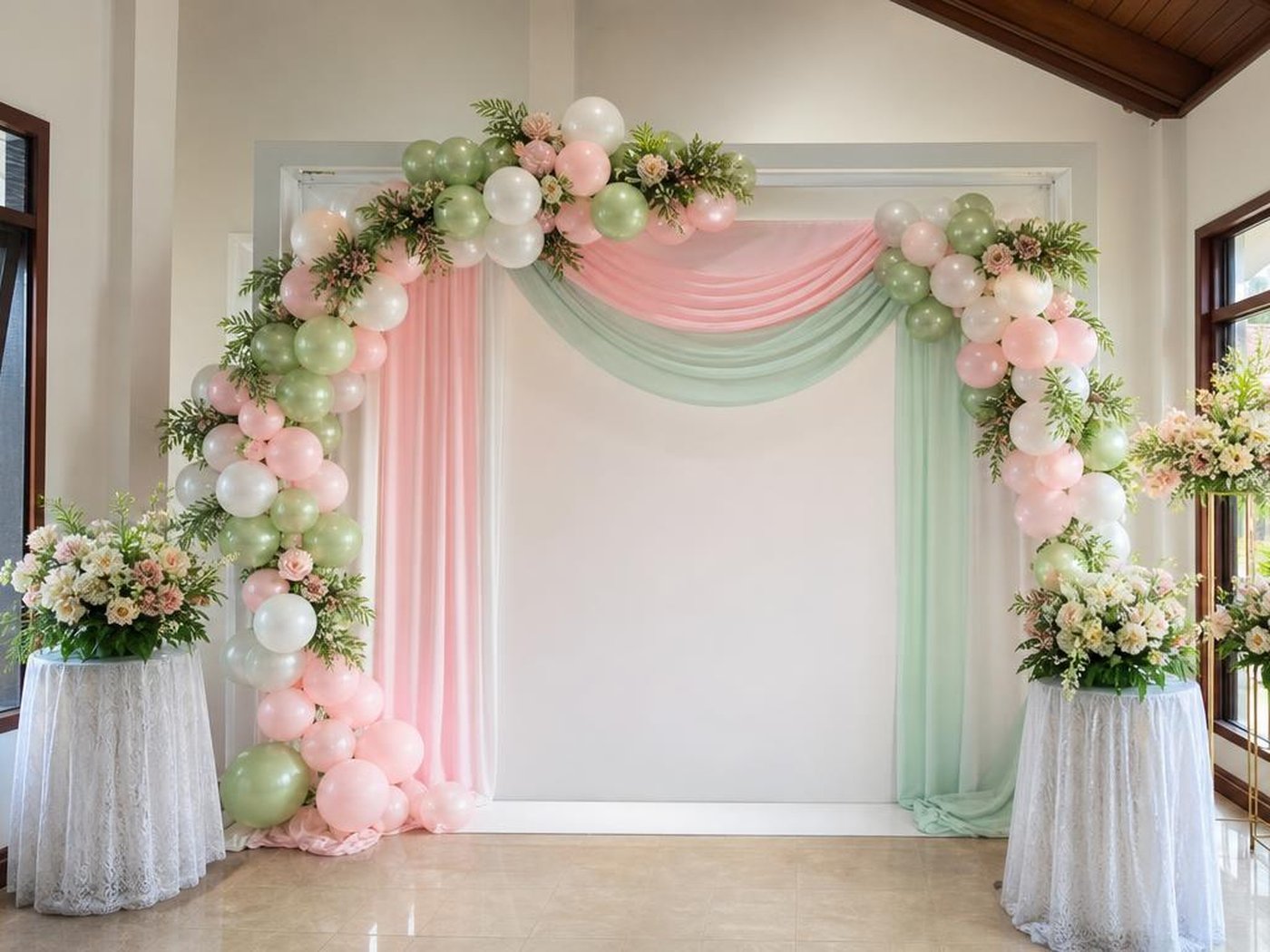 Dekorasi foto spot balon pastel untuk tema family gathering